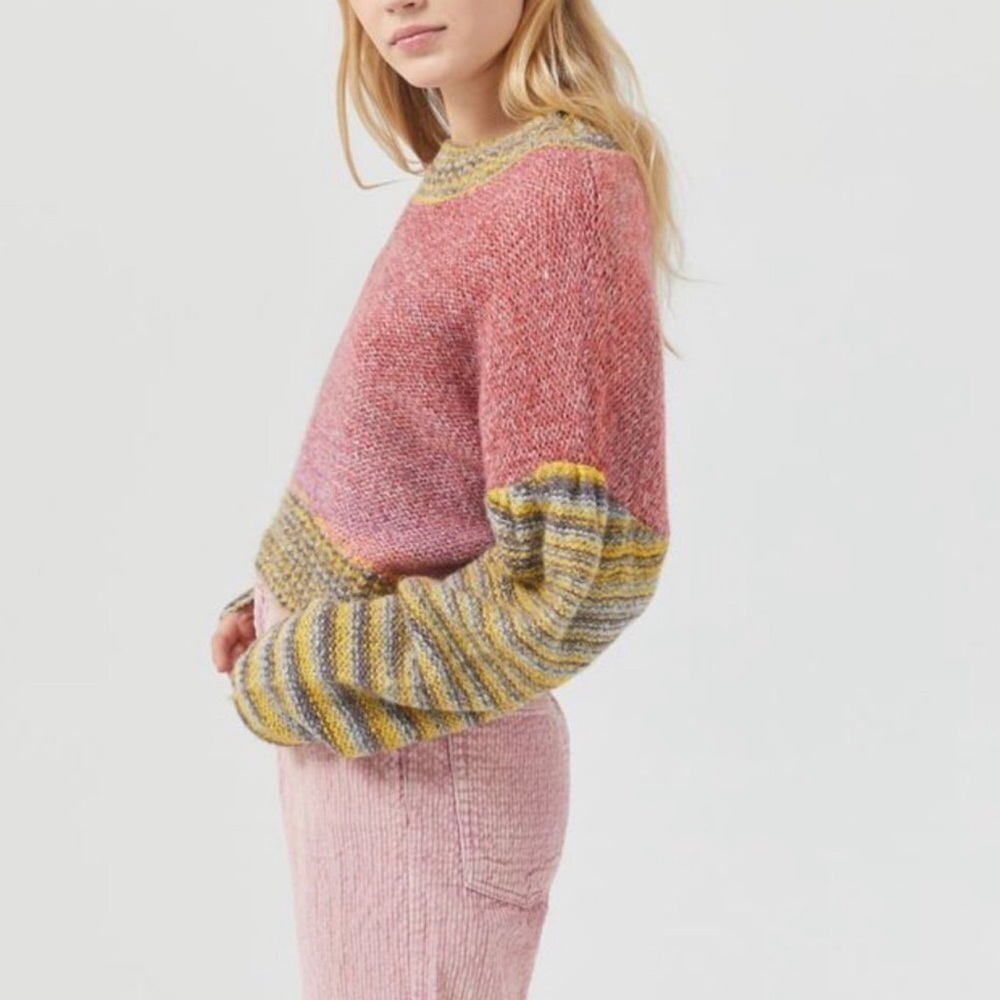 Urban Outfitters Lennon Crop Sweater Womens XS Striped Balloon Sleeve